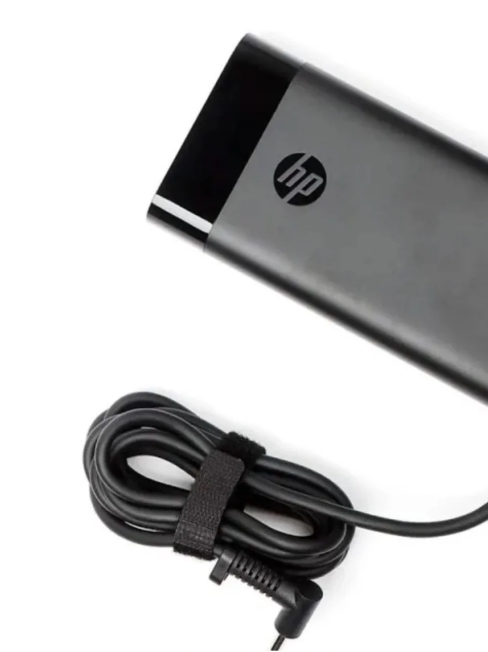 HP Black & Silver Laptop Power Adapter with Coiled Cable